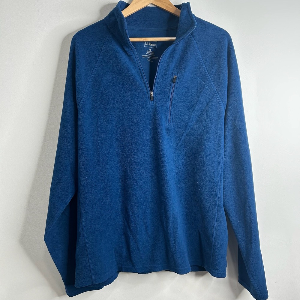 LL Bean Mens XL‎ Blue Fleece 1/4 Zip Pullover Sweatshirt Outdoor Thermal Hiking